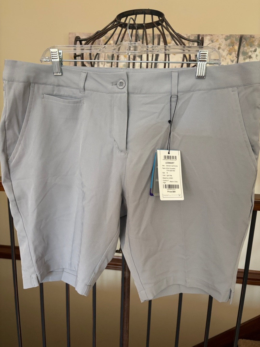 NWT Lesmart Golf Standard Fit 2 Way Stretch Light Grey Quality Shorts Sz 16
